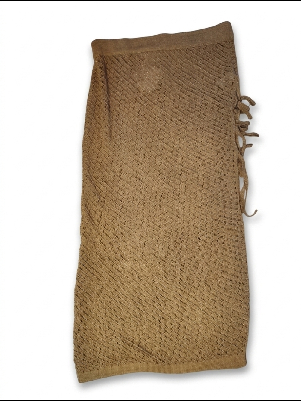 Dotti Metallic Crochet Knit Side-Tie Midi Skirt Swim Coverup in Camel Xl Nwt